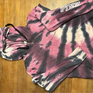 PINK Victoria's Secret Black and Pink Zip-Up Hoodie
